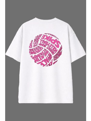 Vsrn Voleybol 11 Tasarım Arka Baskılı Beyaz Oversize T Shirt