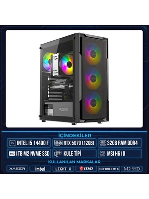 Xaser Light X110 I5 14400F 32GB Ram 1tb M.2 Nvme SSD 12GB RTX5070 Masaüstü Oyuncu Oem Bilgisayar