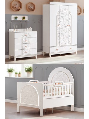 Setay Garden Çocuk Odası Takımı, Garden 3 Kapaklı Dolap, Garden Büyüyen Beşik, Şifonyer - Beyaz