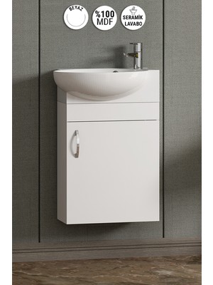 Özceden Lale 45 cm Beyaz Mdf Seramik Lavabolu Asma Alt Banyo Dolabı