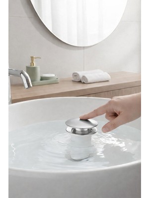 vitrinbanyo Lavabo Sifon Başlığı Krom Bas-Aç Sistem Lavabo Ortası Gider Sifonu