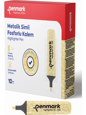 Kitabevimden Penmark Fosforlu Kalem Metalik Simli Gold HS-505