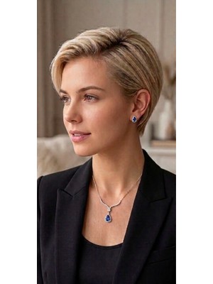 Zeta Jewel 925 Ayar Gümüş Damla Model Tanzanit Taşlı Kolye Küpe Set-Hediye Kutulu , Işıltılı Özel Tasarım