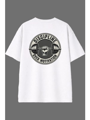 Vsrn Dıscıplıne Tasarım Arka Baskılı Beyaz Oversize T Shirt
