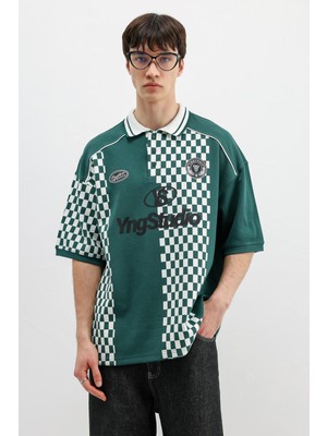 Vamos Polo Yaka Baskılı Oversize Tişört Nefti