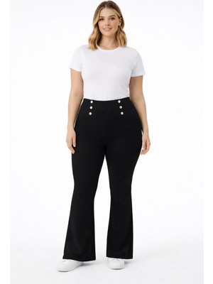 Sosyete Awm Kadın Büyük Beden Zımbalı Çelik Ispanyol Paça Tayt Pantolon