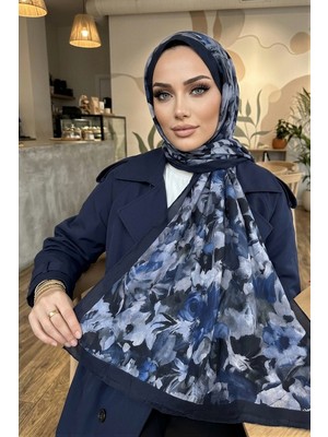 İmaj Butik Lacivert Ipekhan Desenli Kraş Şal