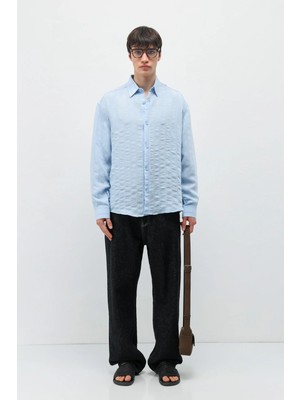 Vamos Çizgili Oversize Gömlek Mavi