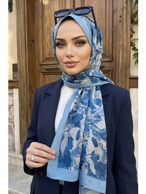 İmaj Butik Mavi Ipekhan Desenli Kraş Şal