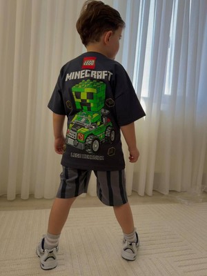 Cg Kids Minecraft LEGO Erkek Çocuk Tshirt & Şort Alt Üst Takım Süper Kalite Sırt Baskı Detay