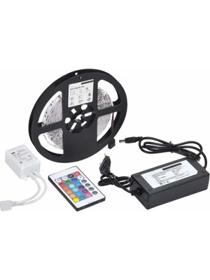 Uravas Store 5 mt 3 Cipli Rgb Şerit LED Silikonlu Adaptör Uzaktan Kumanda Tak Çalıştır