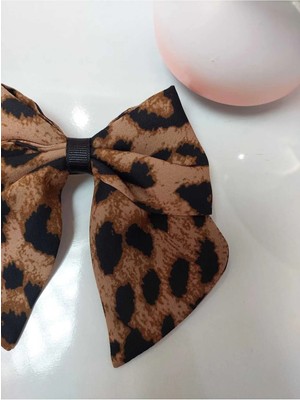 Minval Leopar Desenli 8 cm Otomatik Metal Klipsli Fiyonk Toka