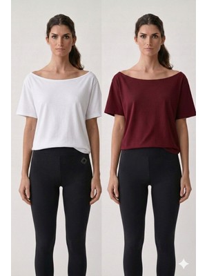 Cng Moda Ikili Basic Penye Modal Relaxed Fit Kayık Yaka T-Shirt Set