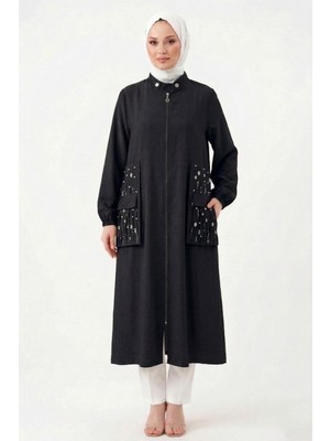 Ceremony Yakası Çıt Çıt Detaylı ve Kraşlı Sfari Kap Ceket 817 Siyah