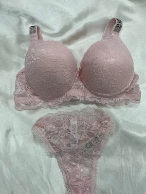 Nivene Dantelli Lastiği Taşlı Balenli Destekli Dolgulu Push Up Pudra Sütyen Ve String Iç Çamaşırı Takımı