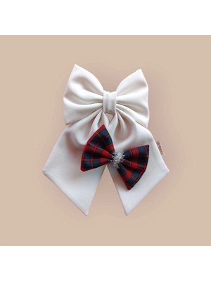 Minval Özel Tasarım Beyaz ve Ekose Yılbaşı Vb. Özel Günler Için 8 cm Otomatik Klipsli Kısa Kuyruklu Toka