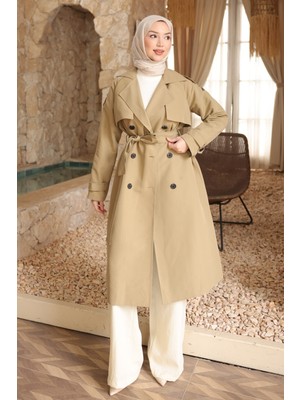 İmaj Butik Haki Kruvaze Yaka Astarlı Trençkot