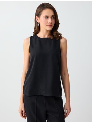 Jimmy Key Antrasit Bisiklet Yaka Kolsuz Düz Kesim Dokuma Bluz