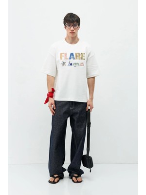 Vamos Baskılı Oversize Tişört Ekru