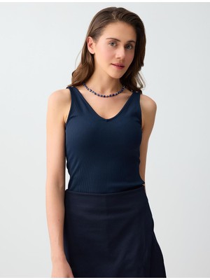 Jimmy Key Lacivert Dar Kesim V Yaka Basic Örme Atlet