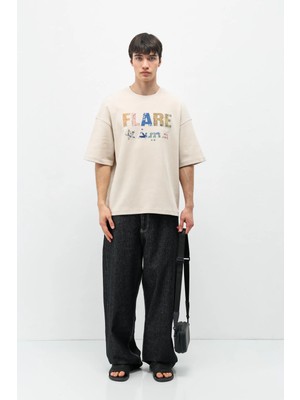 Vamos Baskılı Oversize Tişört Taş