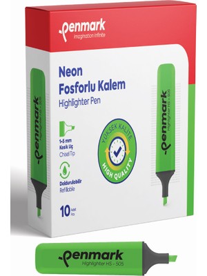 Kitabevimden Penmark Neon Fosforlu Kalem Yeşil (10 Lu)Hs 505 02