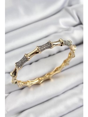 Uravas Store Pirinç Zirkon Taşlı Kemik Model Gold Renk Vip Kadın Bileklik - TJ-BB7342