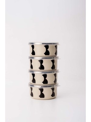 Emaylabxpeppythings Milky Emaye 4’lü Kapaklı Kase Çerezlik, Kahvaltılık, Reçellik, Zeytinlik, Sunumluk Seti 8cm 200 ml