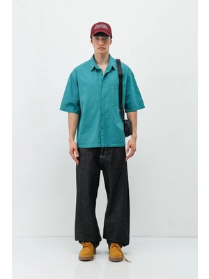 Vamos Baskılı Oversize Keten Gömlek Petrol