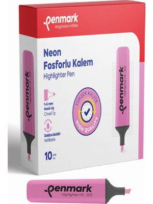 Kitabevimden Penmark Neon Fosforlu Kalem Pembe (10 Adet)Hs 505 04