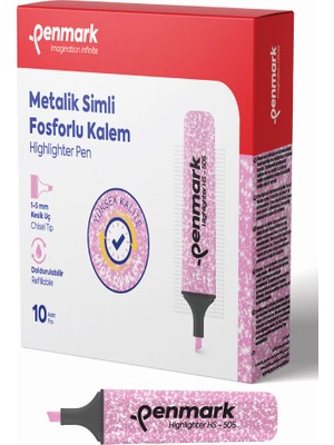 Kitabevimden Penmark Fosforlu Kalem Metalik Simli Gül Pembe