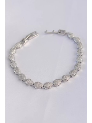 Uravas Store Vip Seri Pirinç Zirkon Taşlı Gümüş Renk Damla Model Bileklik - TJ-BB6065