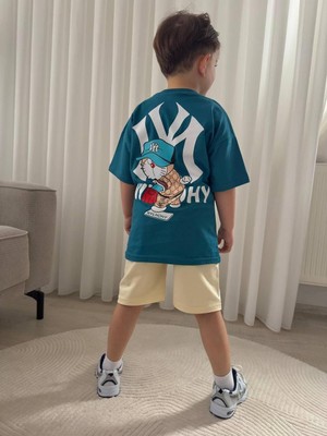 Cg Kids Ny Baskılı Tshirt & Şort Alt Üst Takım Süper Kalite Renk Sırt Baskı Detay