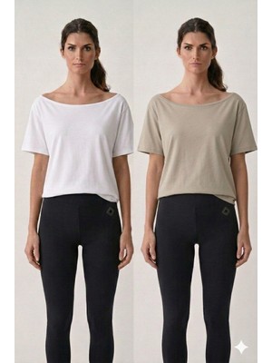 Cng Moda Ikili Basic Penye Modal Relaxed Fit Kayık Yaka T-Shirt Set