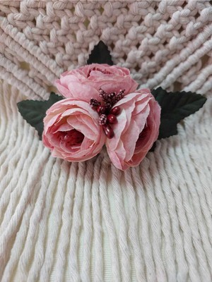 Minval 8 cm Otomatik Metal Klipsli Üçlü Şakayık Çiçekli Toka