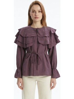 Rays Mürdüm Büzgülü Balon Kol Kat Kat Bluz 0062