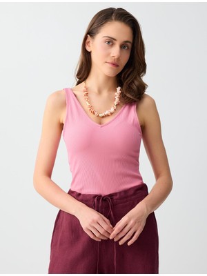 Jimmy Key Pembe Dar Kesim V Yaka Basic Örme Atlet