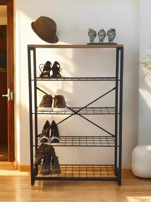 Feyza Design Yüksekli 111 cm Genişliği 72 cm Siyah Metal Çok Amaçlı Dresuar