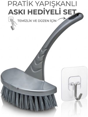 Primeaks Saplı Banyo ve Fayans Temizlik Fırçası + Pratik Yapışkanlı Askı Hediyeli Set