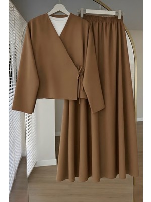 İmaj Butik Vizon Yandan Bağlamalı Dabıl Kimono Etekli Takım