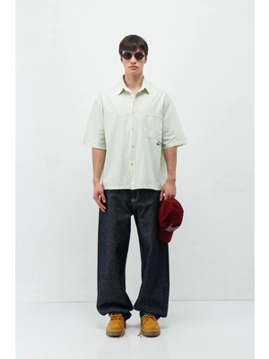 Vamos Baskılı Oversize Keten Gömlek Mint