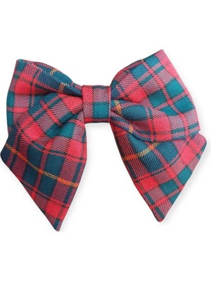 Minval Özel Tasarım Ekose Yılbaşı Vb Özel Günler Için 8 cm Otomatik Klipsli Kısa Kuyruklu Fiyonk Toka