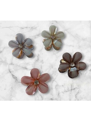 Minval 4'lü Kristal Çiçek Model Mini Mandal Toka