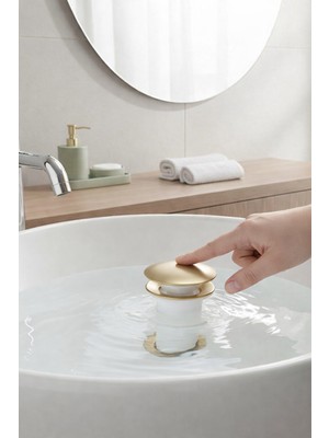 vitrinbanyo Lavabo Sifon Başlığı Mat Altın Bas-Aç Sistem Lavabo Ortası Gider Sifonu Mat Gold