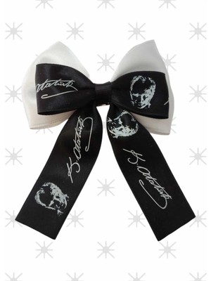 Minval Atatürk Imzalı ve Silüetli 7 cm Otomatik Metal Klipsli Fiyonk Toka