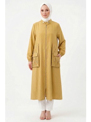Ceremony Yakası Çıt Çıt Detaylı ve Kraşlı Sfari Kap Ceket 817 Sarı