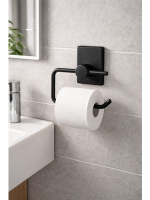 vitrinbanyo Dikdörtgen Yapışkanlı Siyah Kapaksız Tuvalet Kağıtlığı
