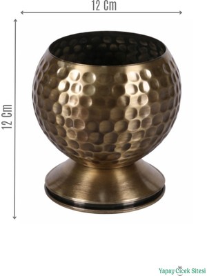 Yapay Çiçek Sitesi Metal Dekoratif Darbeli Küre Saksı 12 cm Bronz