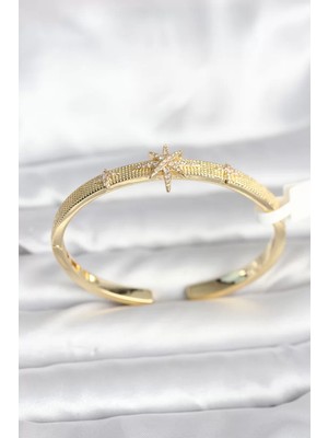 Uravas Store Pirinç Gold Renk Kutup Yıldızı Model Kadın Kelepçe Bileklik - TJ-BB8093