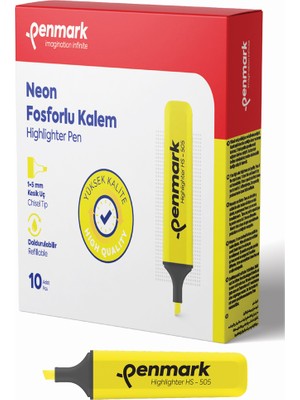 Kitabevimden Penmark Neon Fosforlu Kalem Sarı (10 Lu)Hs 505 01